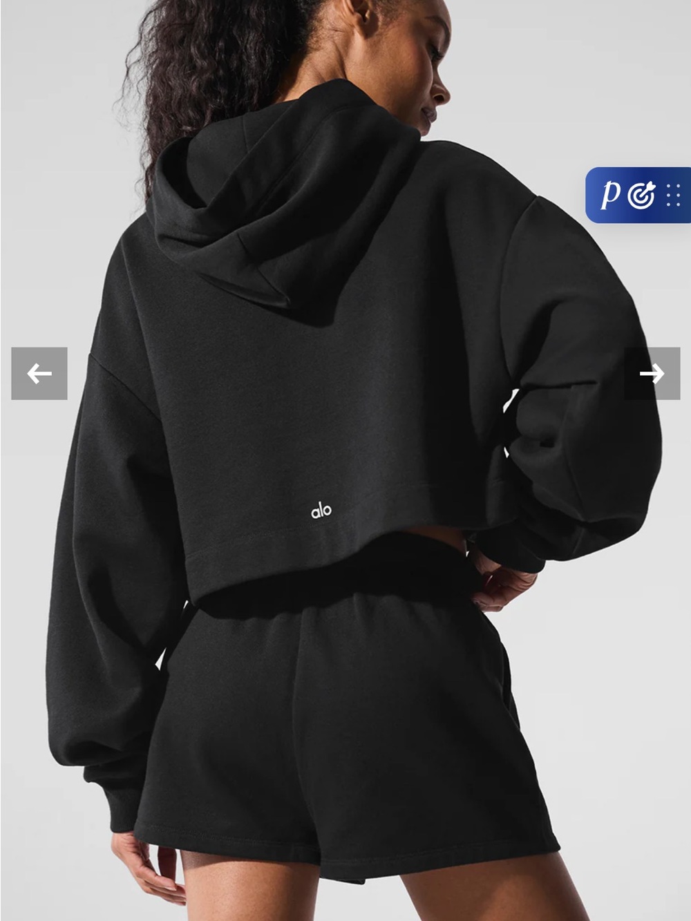 ALO Yoga Black Cropped Hoodie - Lightweight Pullover - Size M - Like New - Picture 2 of 8